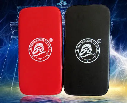 Red square taekwondo foot target pad for kicking practice, 40cm long.