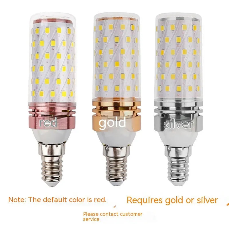E14 screw base LED corn light bulb with 60 LEDs, available in three light colours: warm white, neutral, and cool white.