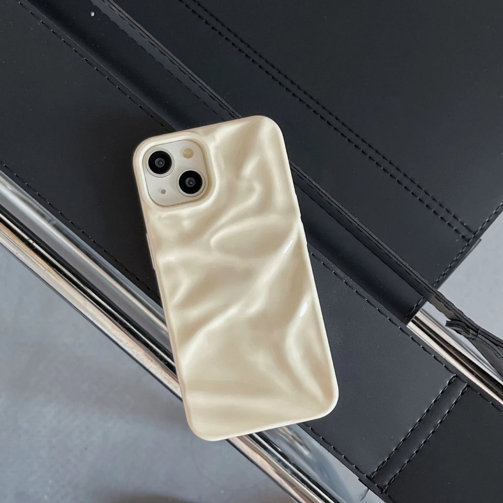 TPU electroplating three-dimensional pleated phone case in milk blue for iPhone