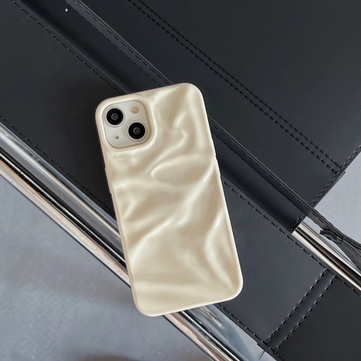 TPU electroplating three-dimensional pleated phone case in milk blue for iPhone