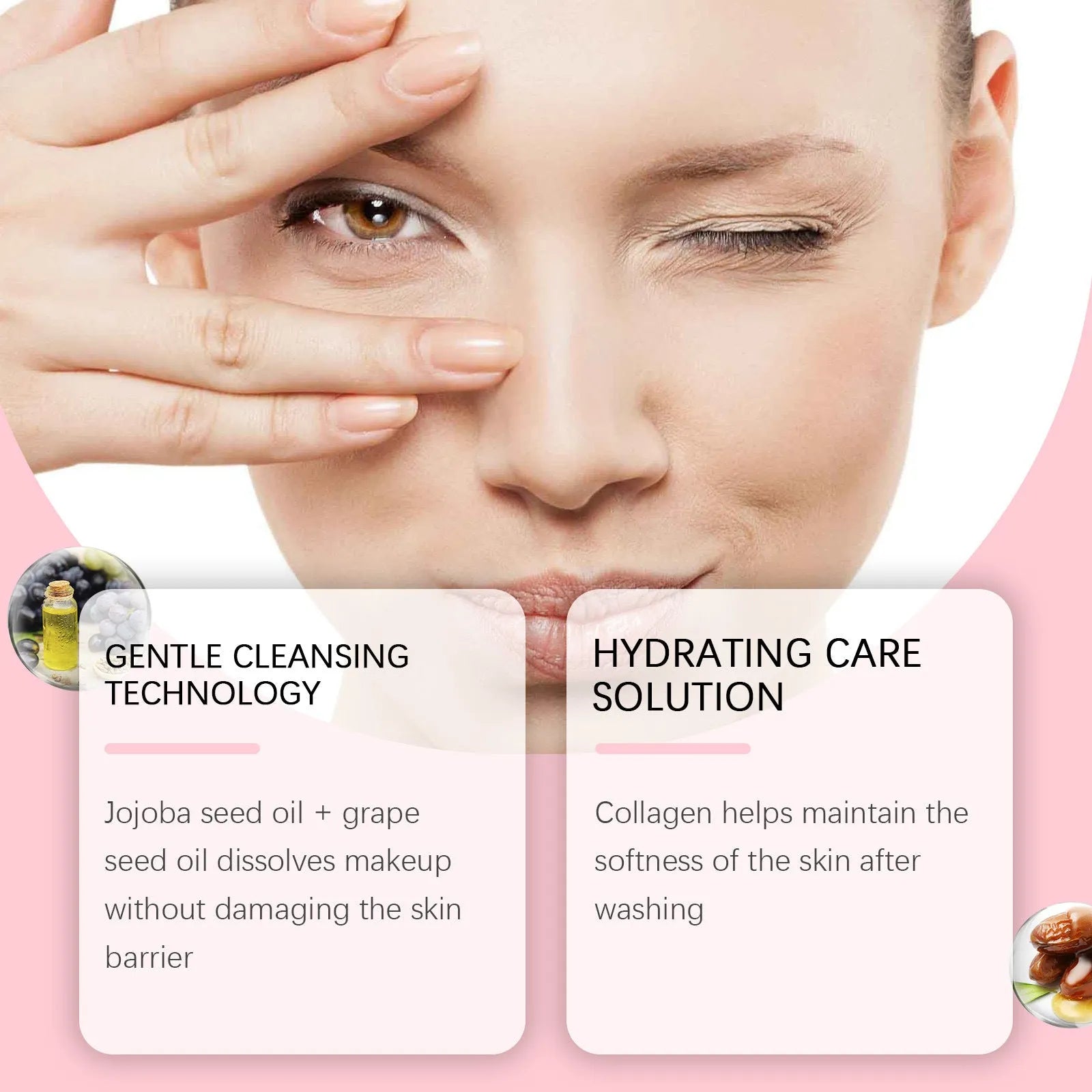 100ml collagen cleansing oil bottle with jojoba and grape seed oils for makeup removal