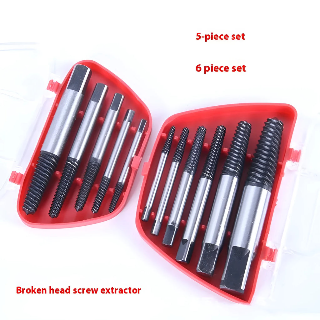 6 piece broken wire extractor set black metal plastic nail puller tools on white background