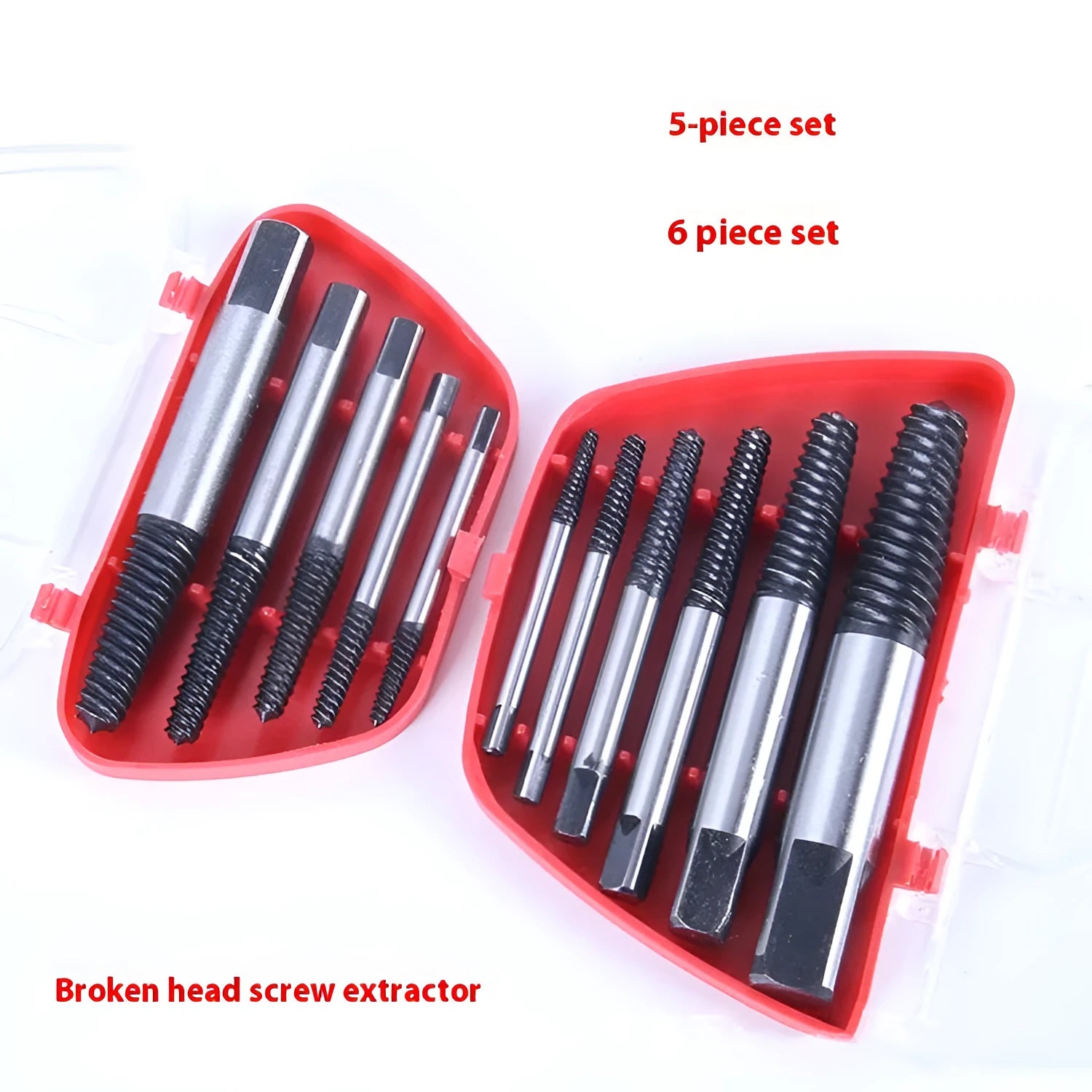6 piece broken wire extractor set black metal plastic nail puller tools on white background