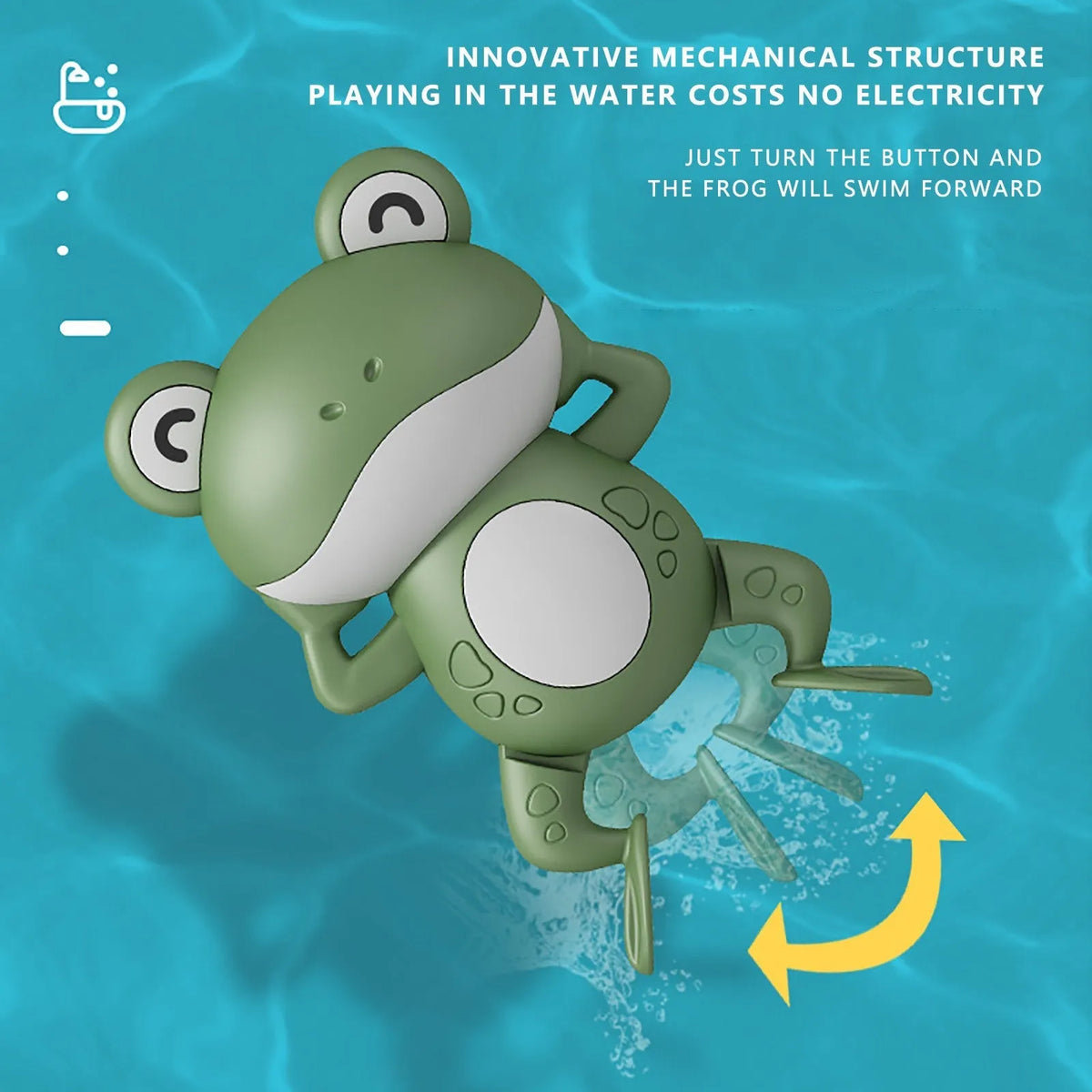 Little Frog wind-up floating bath toy for babies, ABS clockwork water toy in blue, red or green, 14x10cm