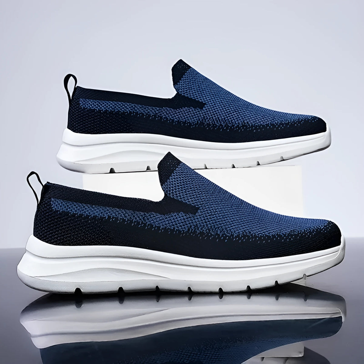 Plus size men's mesh trainers, low top, soft rubber sole, available in black grey, dark blue, sizes 39-48.