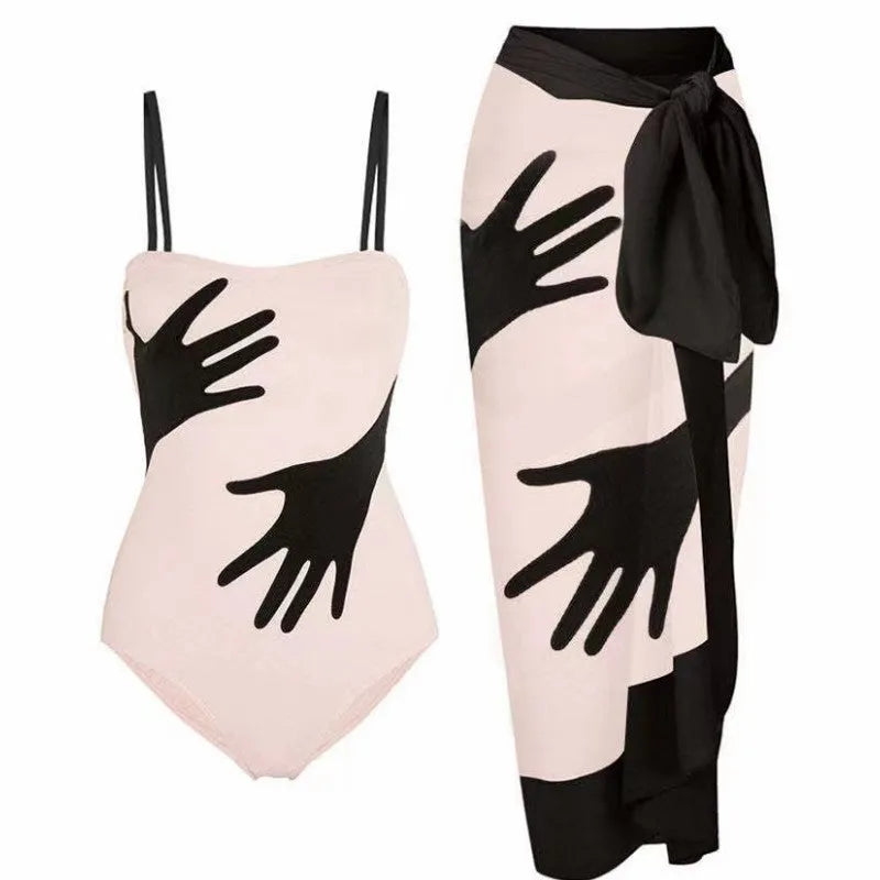 Women's one-piece bikini swimsuit with gauze skirt in polyester fabric