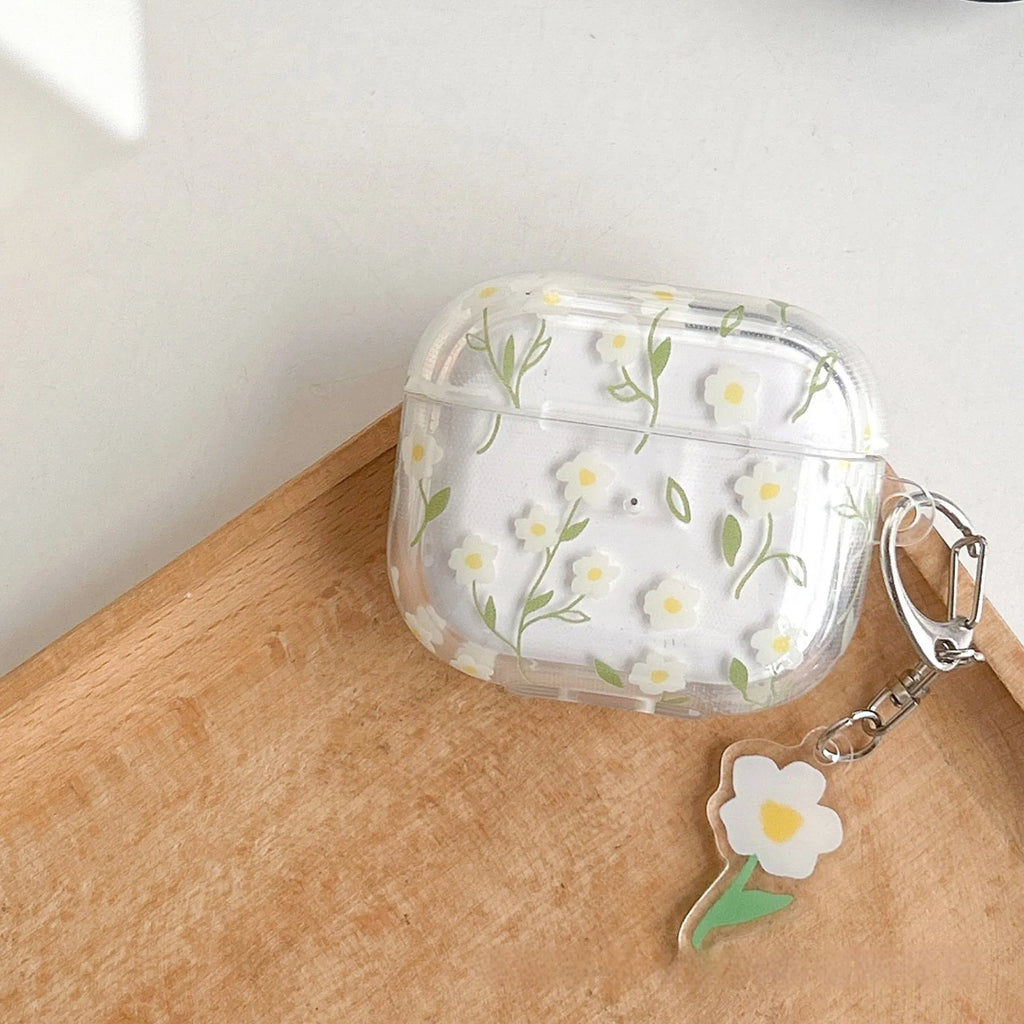 White floral design transparent TPU protective cover for Apple AirPods charging case