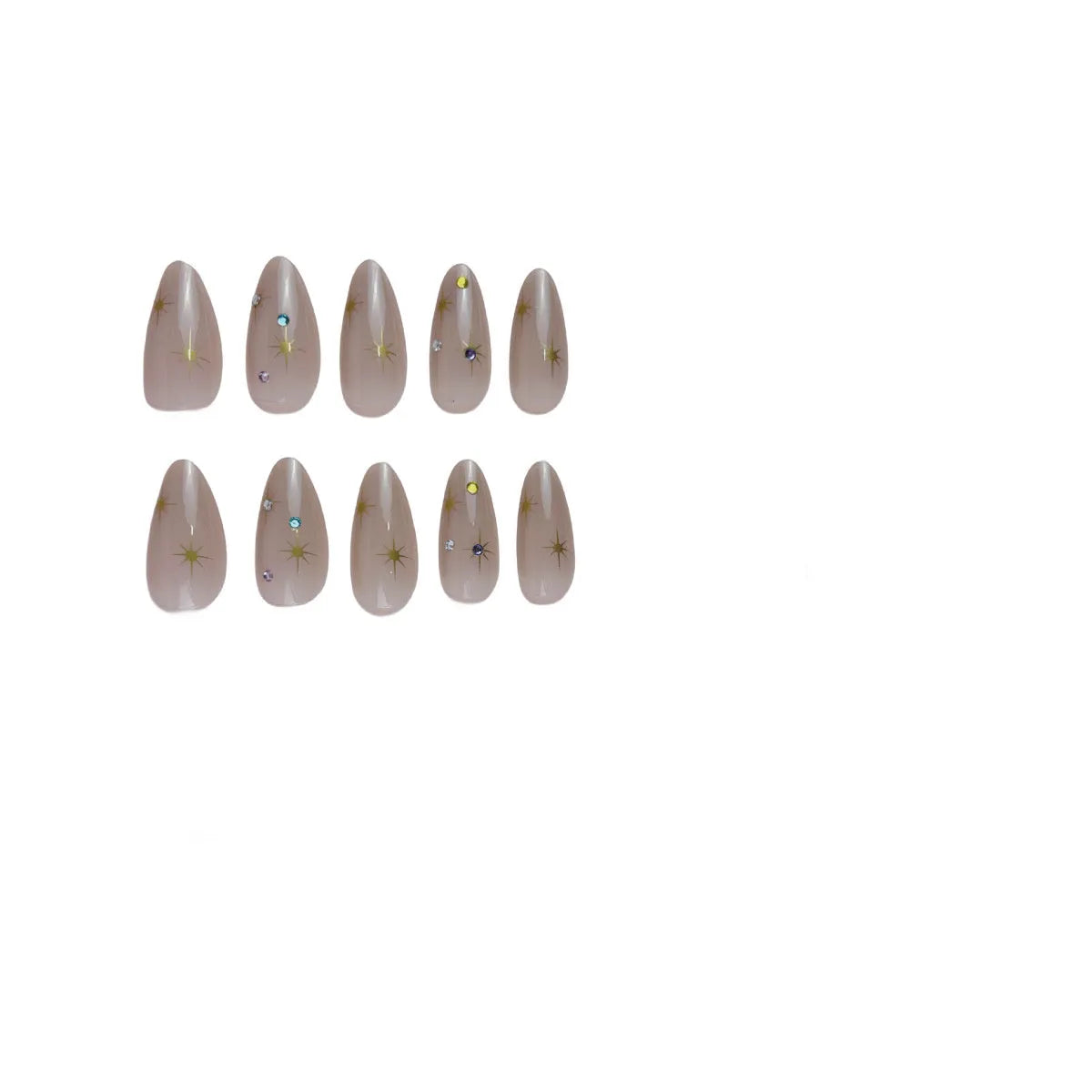 Drop shape starry sky press-on nails BW92 with jelly glue and nail file, 24 pieces