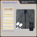 Blue rechargeable reflexology foot massager mat with remote control on a wooden floor