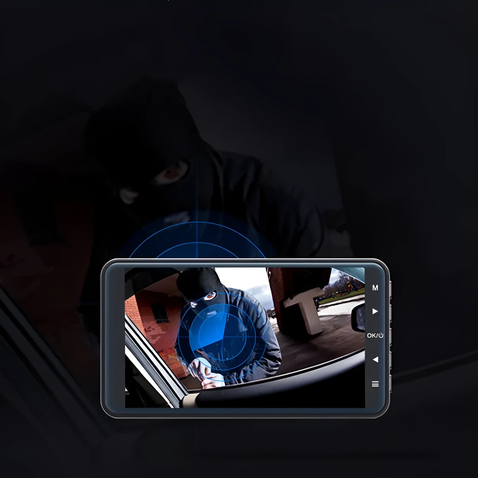 4-inch touch screen dual lens dash cam with adhesive mount for car dashboard