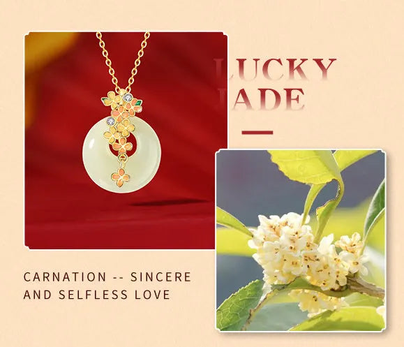 925 silver laurel safe buckle necklace with natural Hetian jade pendant and matching bracelet set