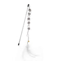 31cm long cat teaser rod with coloured acrylic pompons, feathers and bell attachment