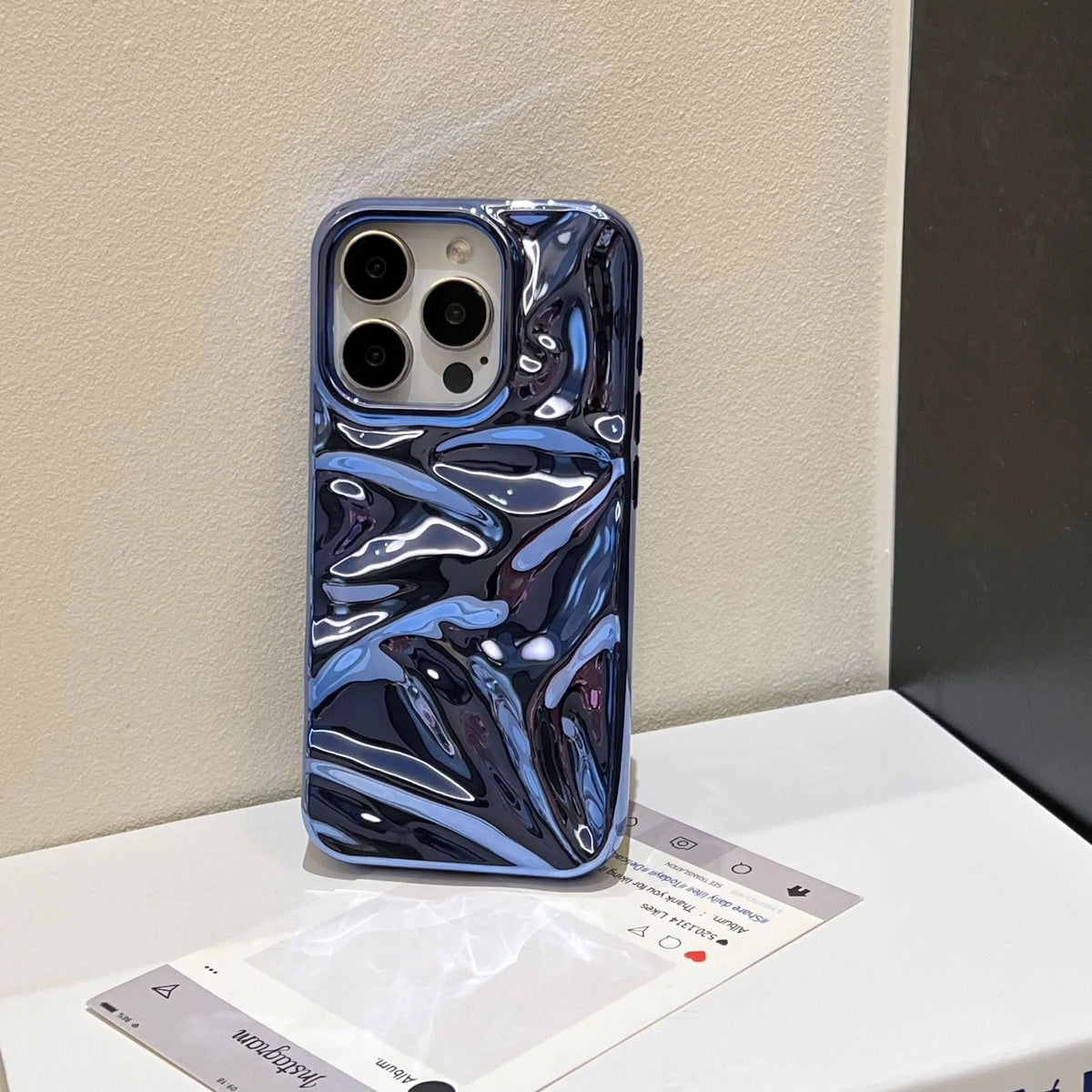 TPU electroplating three-dimensional pleated phone case in milk blue for iPhone