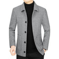 Men's lapel woolen business casual jacket in khaki color, long sleeves, regular length