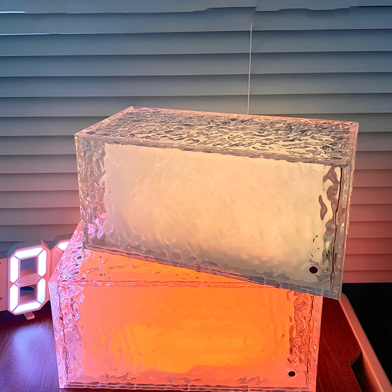 Geometric acrylic ice cube shaped night lamp with colour changing LED lights