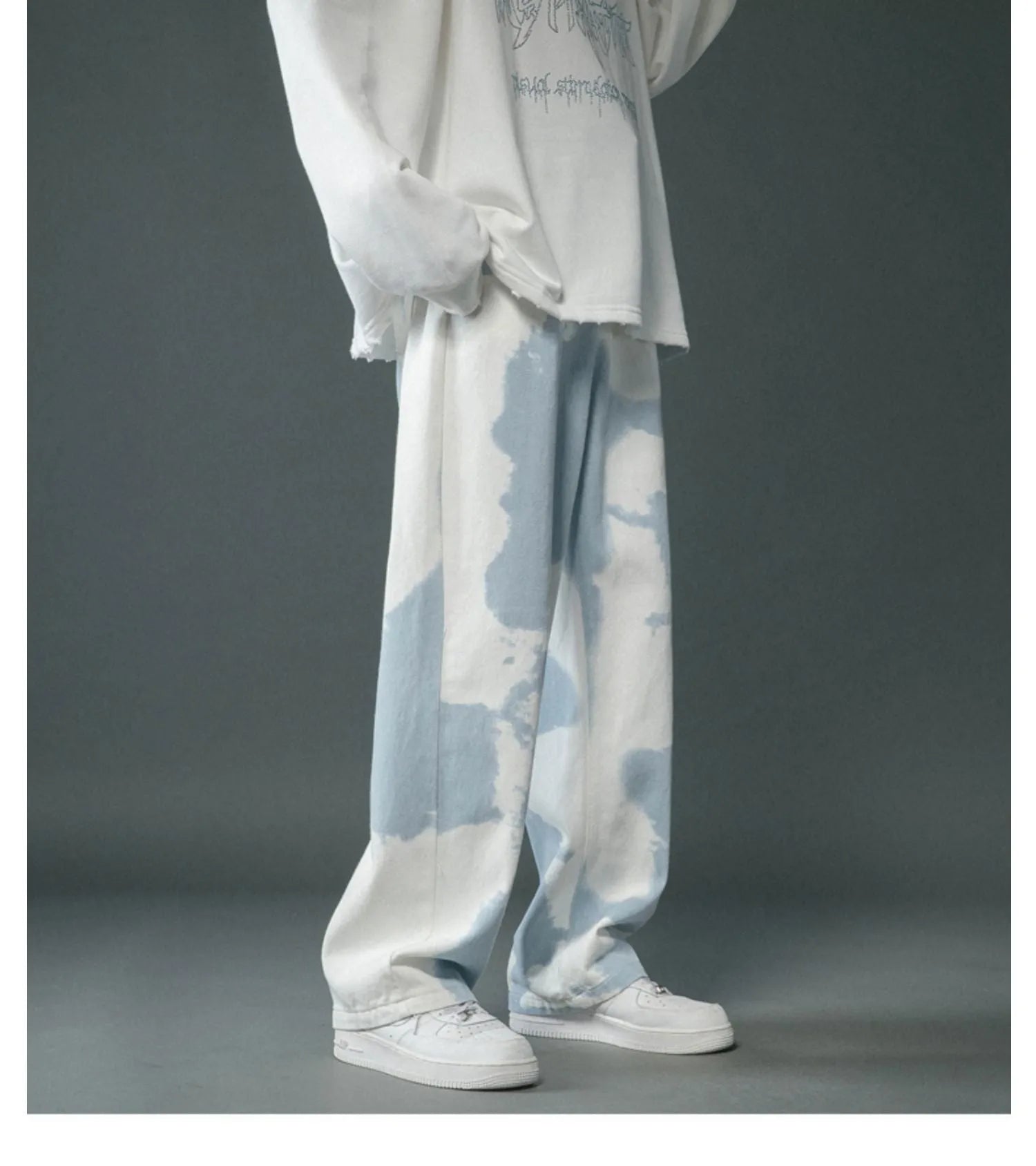 Boys tie dyed denim straight leg pants in blue, cotton material, straight cut