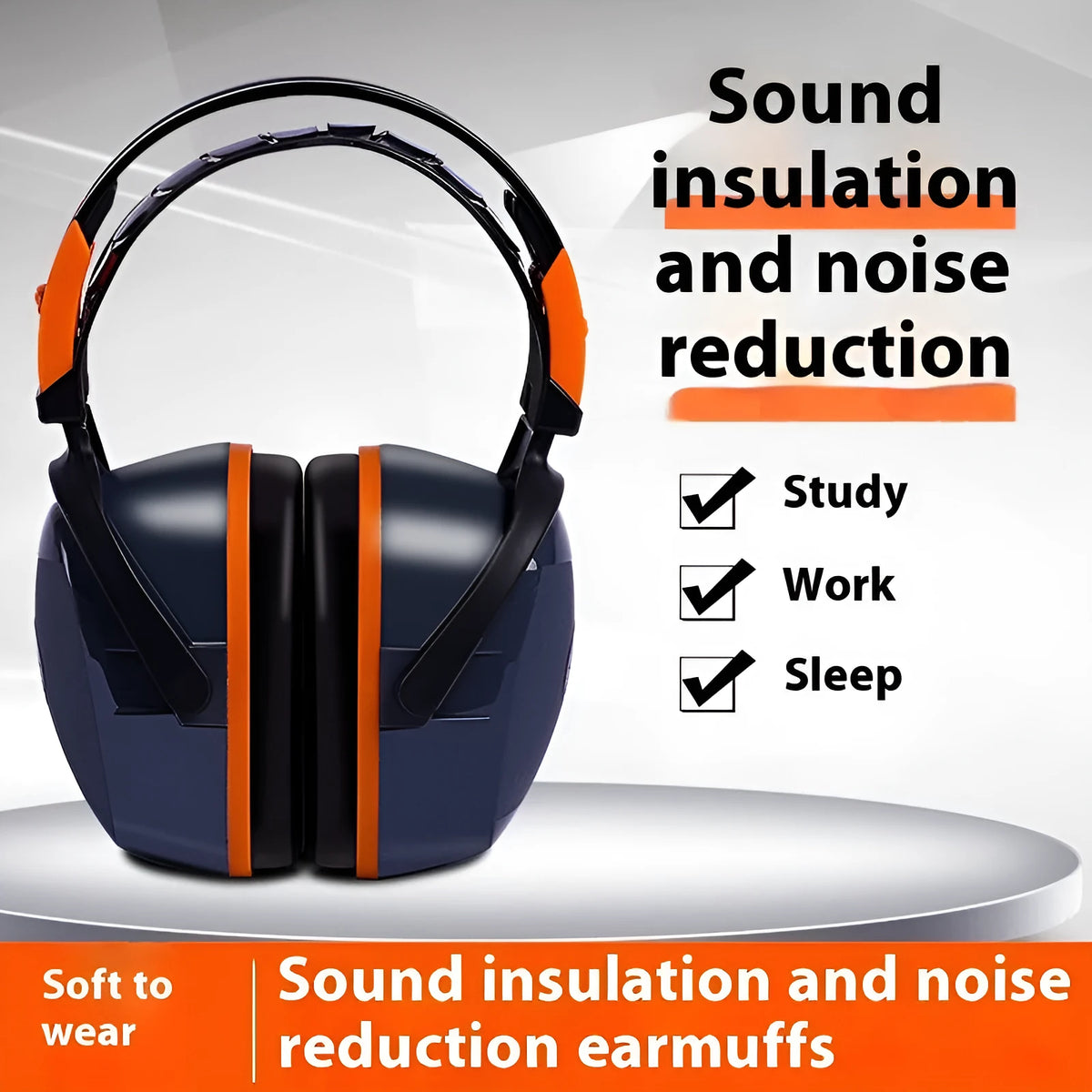 Orange grey ABS head mounted noise reduction earmuffs for hearing protection