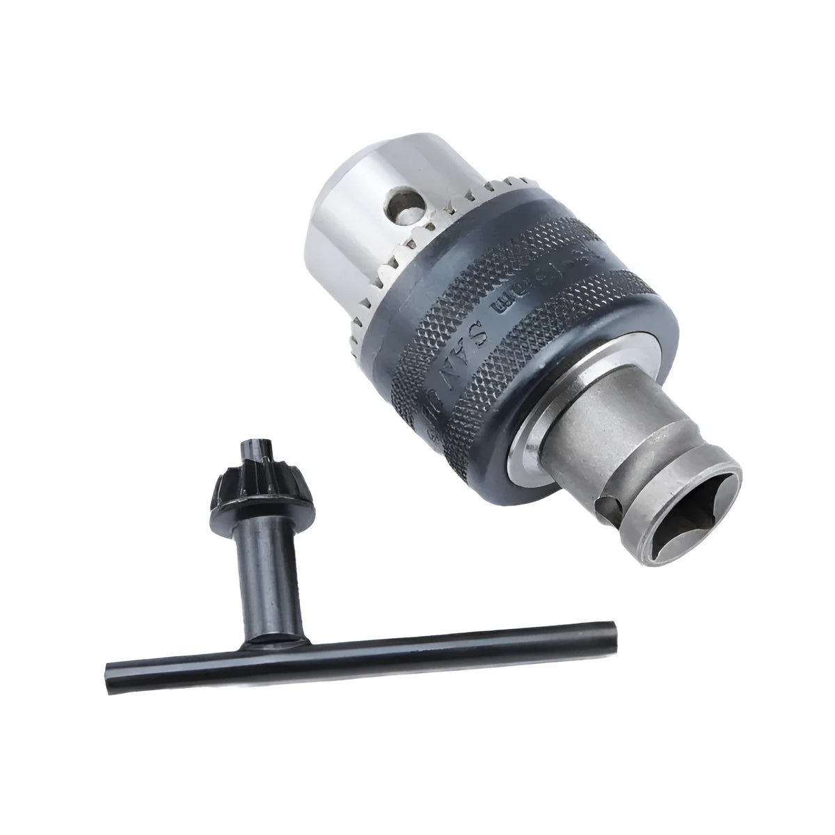 Steel three-jaw chuck converter with threaded interface for rechargeable wrench, 1.5-13mm clamping
