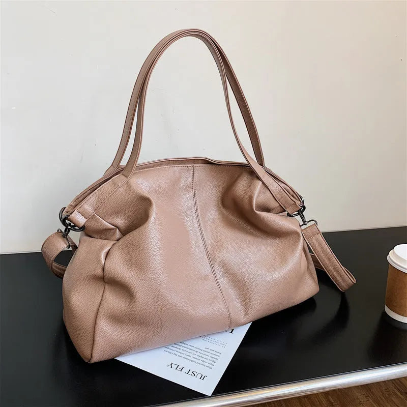 Large soft surface PU messenger tote bag with adjustable shoulder strap and zip opening