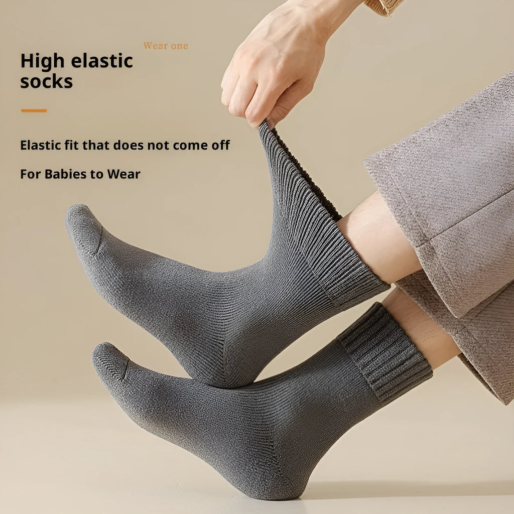 Men's mid-calf winter socks in acrylic with fleece lining, thickened knit and solid colour, one size