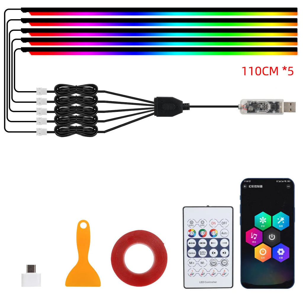 Magic Color car interior central control LED ambience light modification with remote control and app.