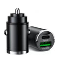 Black metal 100W super fast car charger with USB port for vehicle use.