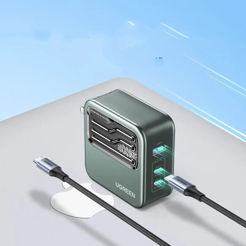 100W gallium nitride multi-port USB charger with compact dimensions