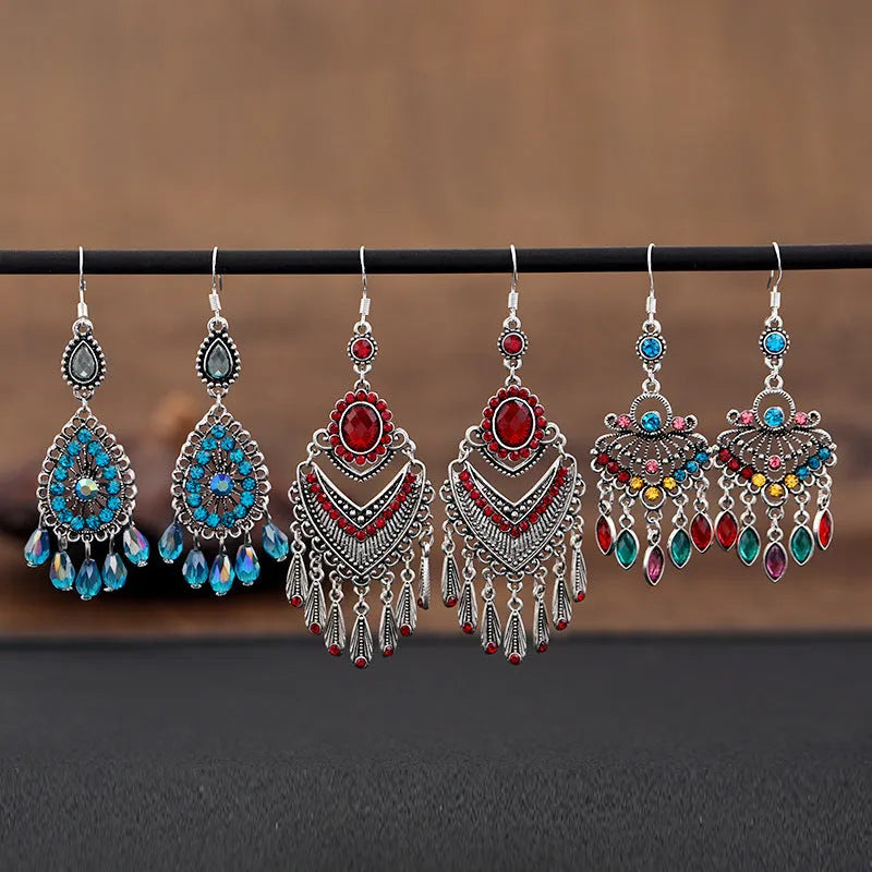 Retro court crystal long fringe earrings in drop shape Smart Water Drop Purple colour