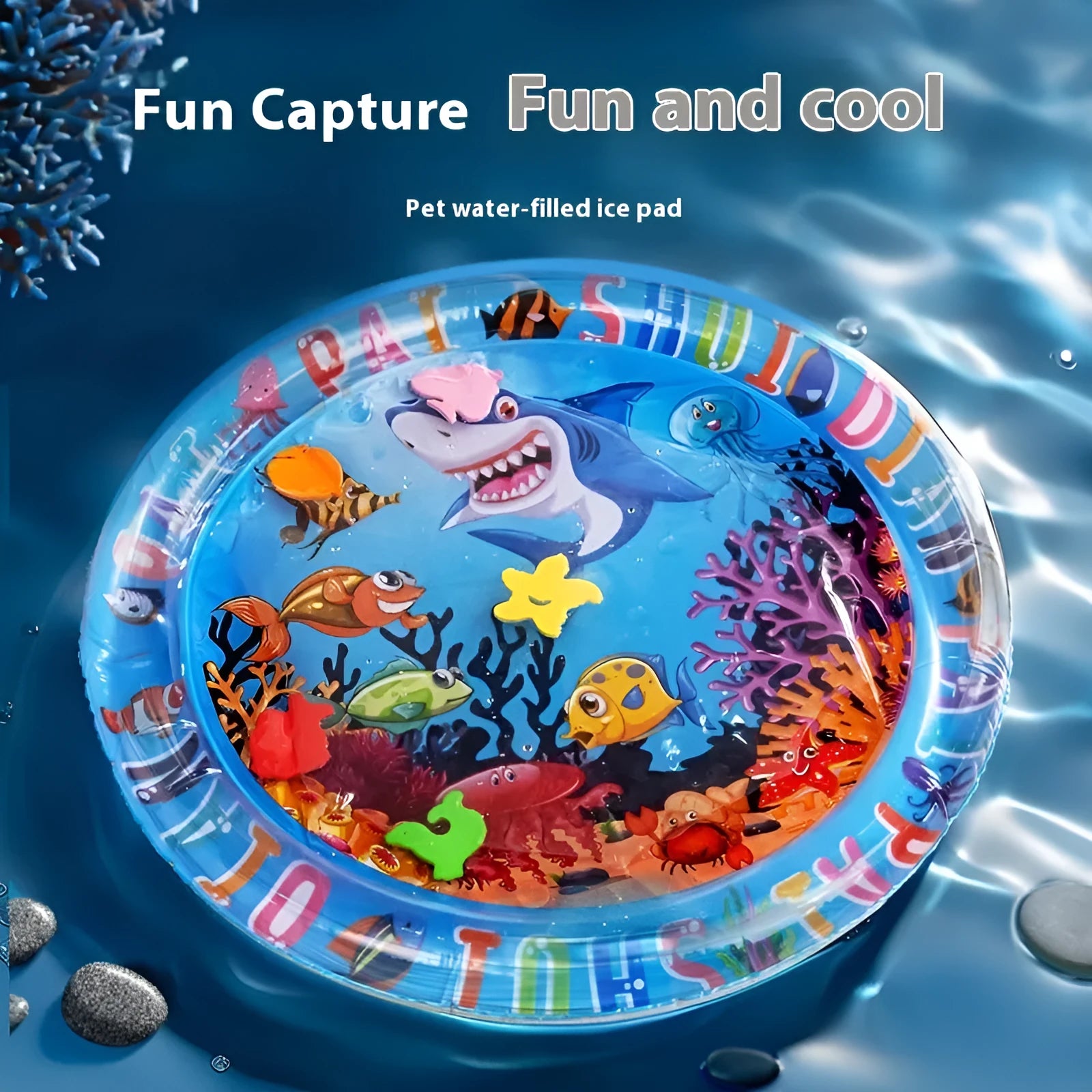 PVC inflatable pet water cooling bed with marine animal designs