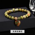 Handmade geometric love pendant bracelet with natural crystal beads in pink, green, white, or yellow.