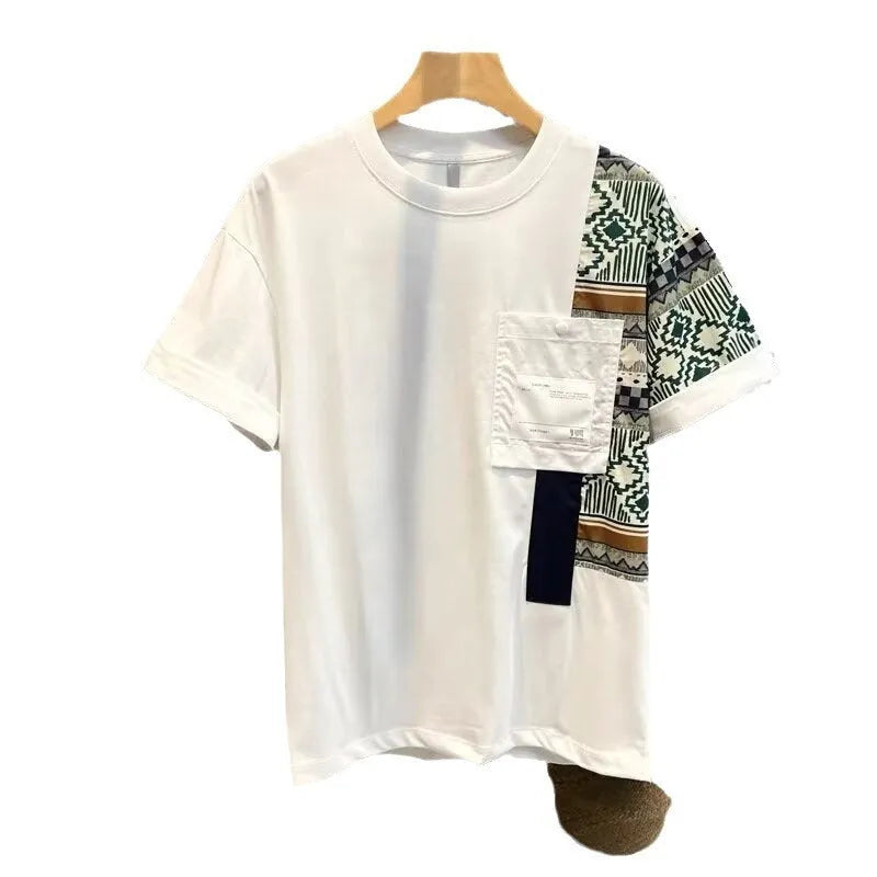 Men's camouflage slim-fit polyester t-shirt in black, front view for daily summer wear