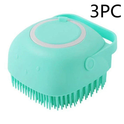 Silicone pet bath brush with soft bristles for gentle cleaning and massage of dogs, cats, and other small animals