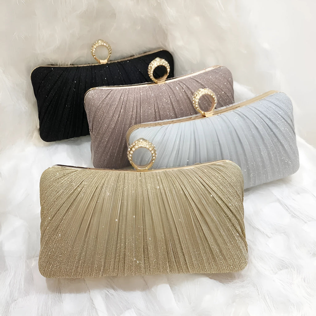 New Chinese-style banquet bag, women's cross-body pleated dress handbag, polyester, pillow shape, silver colour