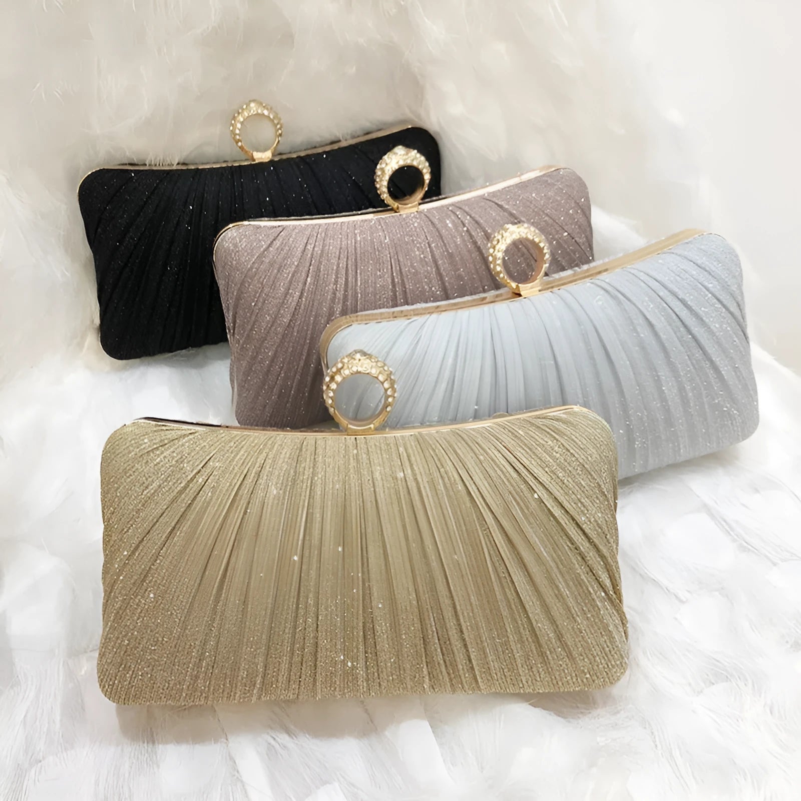 New Chinese-style banquet bag, women's cross-body pleated dress handbag, polyester, pillow shape, silver colour