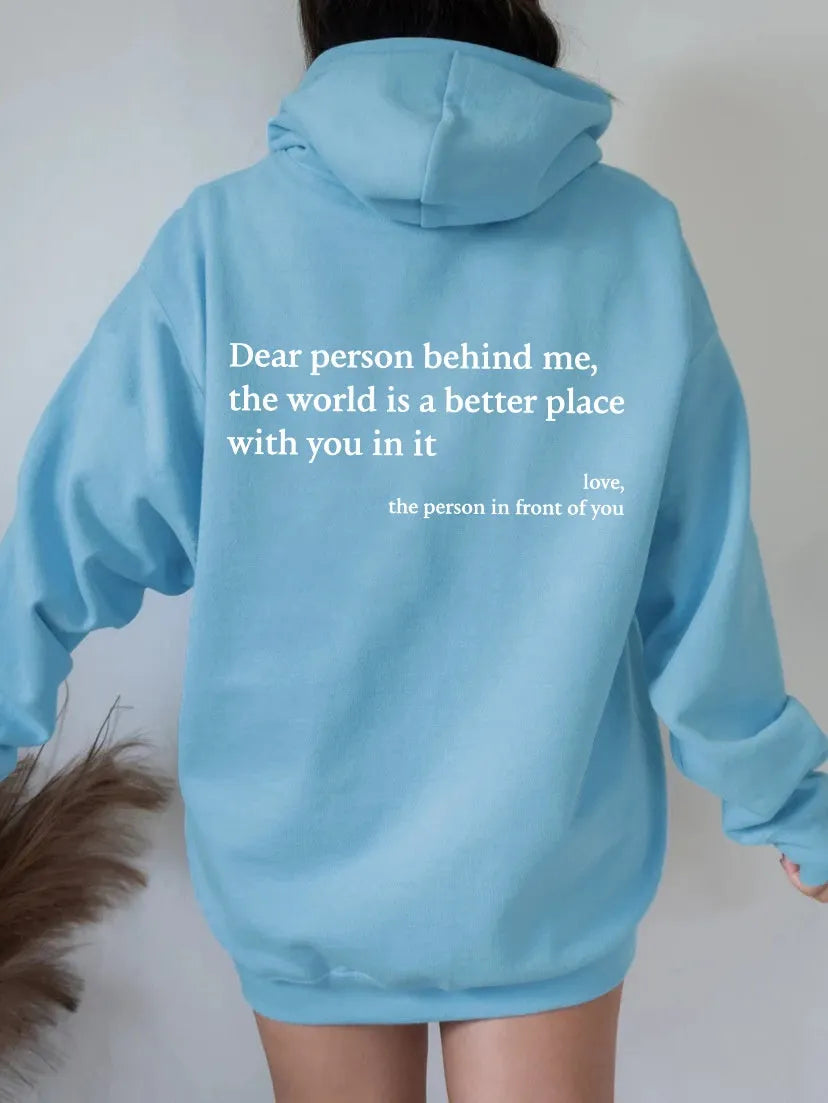 Women's plush letter printed kangaroo pocket drawstring hoodie in polyester, available in multiple colours