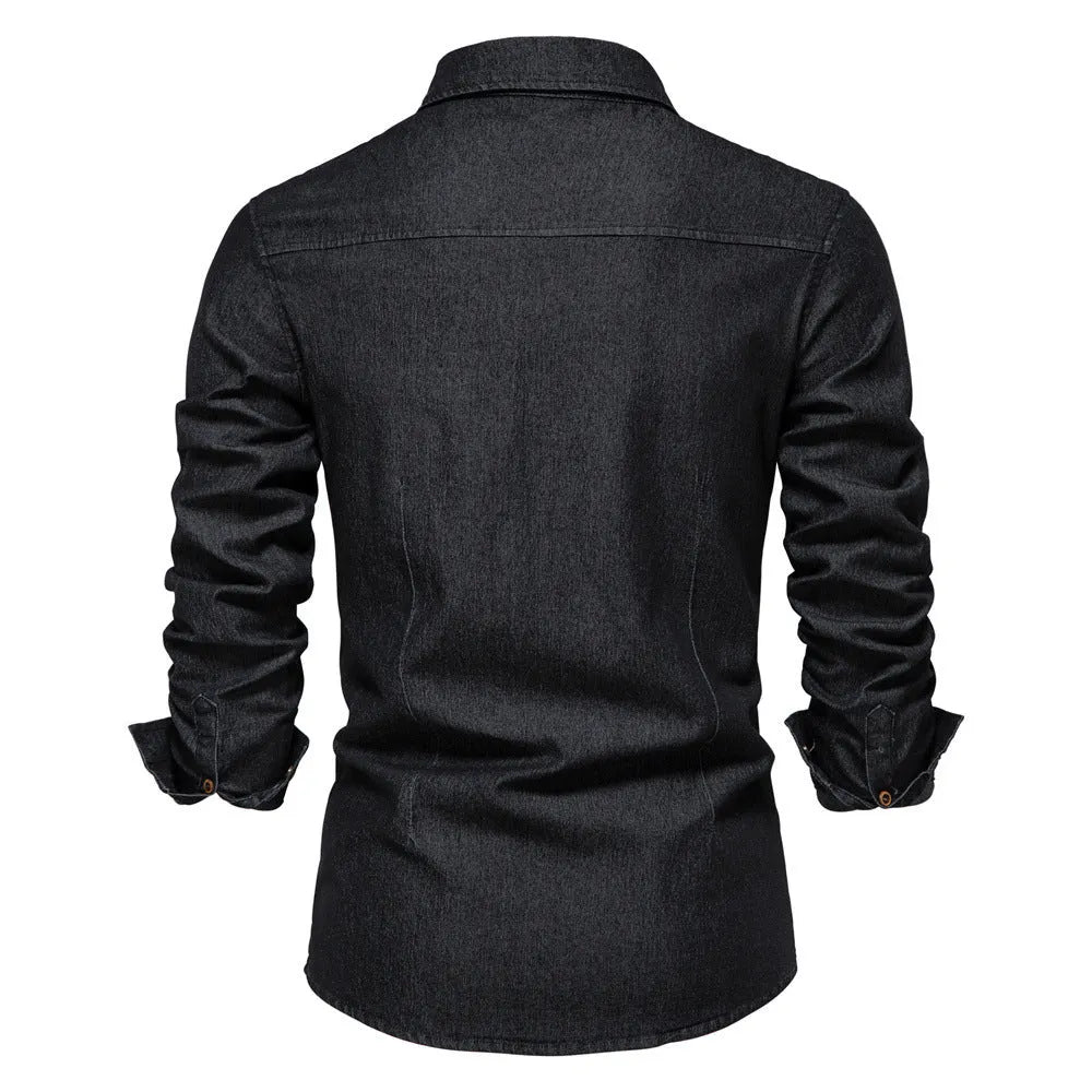Men's slim fit long-sleeved denim shirt in cotton available in four colours