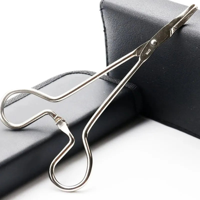 Silver stainless steel pet ear cleaning tweezers with curved tip and ergonomic handle
