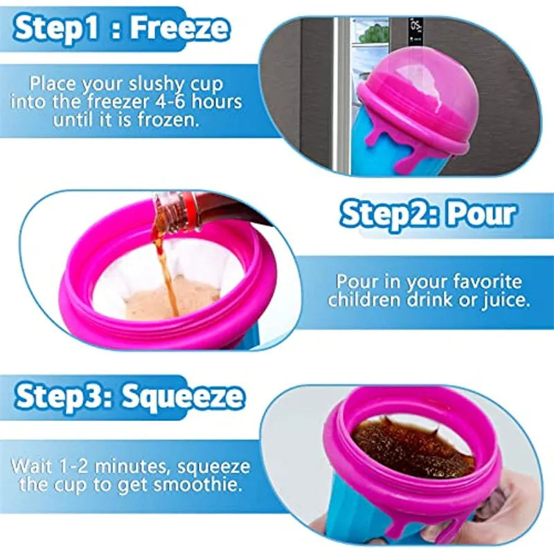 Blue 500ml silicone slushy maker cup for homemade smoothies and desserts