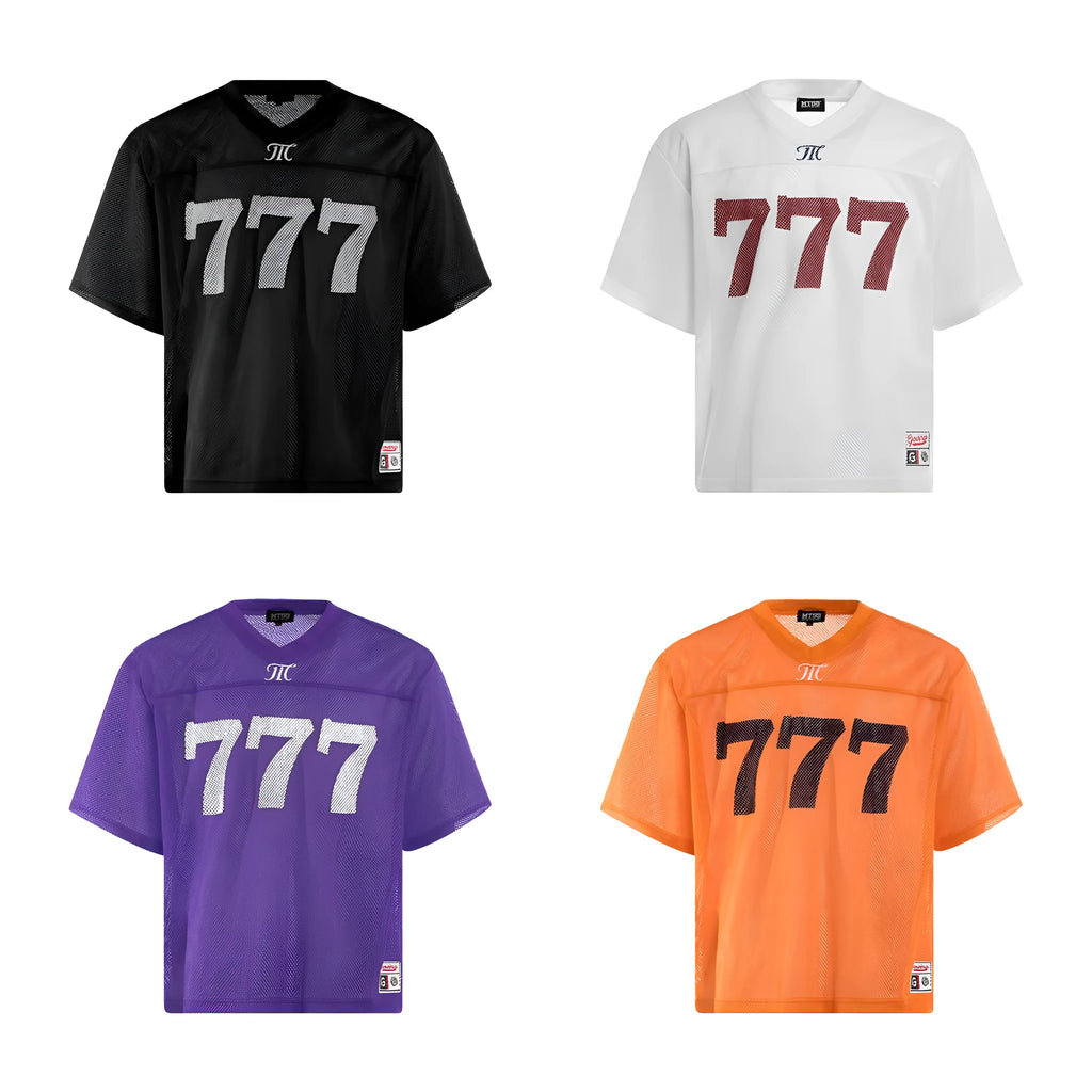 Loose fit retro style summer T-shirt in black, white, purple, or orange.