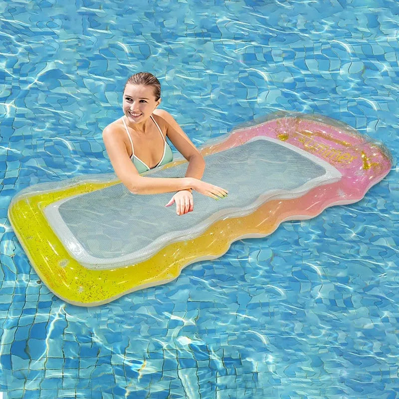 PVC inflatable floating row with thick sequins and wave pattern in blue-purple gradient design