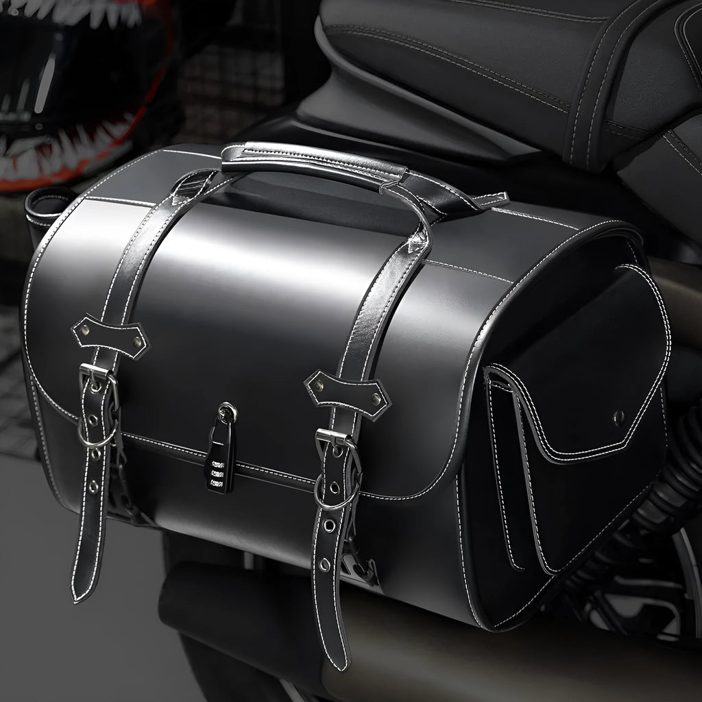 FBG376BK dark punk PU leather motorcycle side bag with tail coded lock