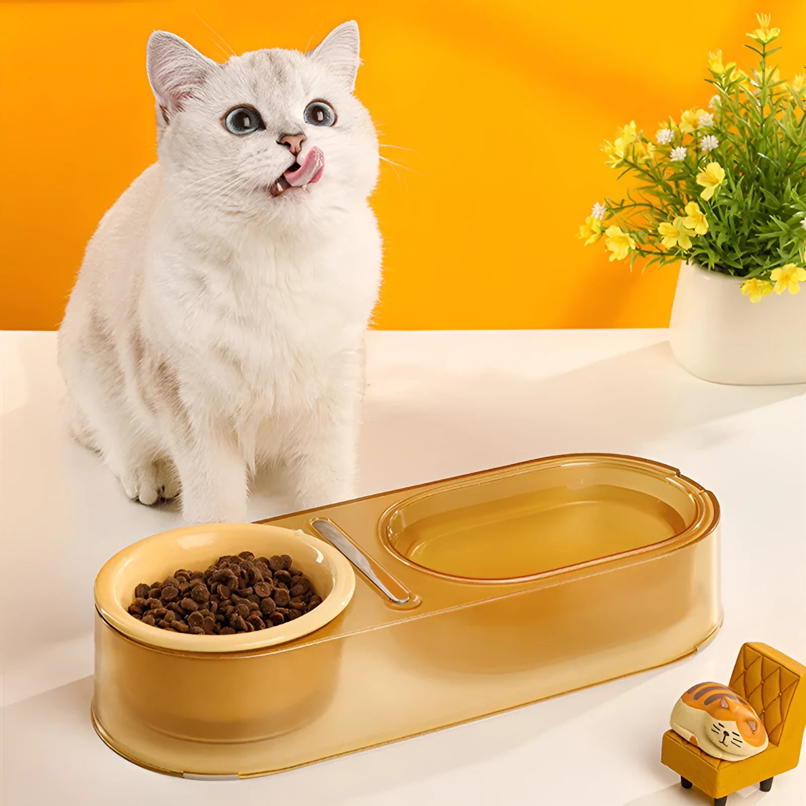 Pet Supplies Mixed Spoon Bowl Cat Diet in taro purple with ceramic stainless steel construction