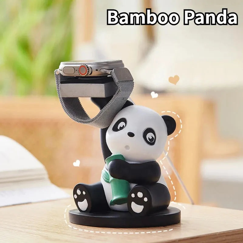 Resin cute panda phone holder small ornament bamboo panda style on desk with smartphone