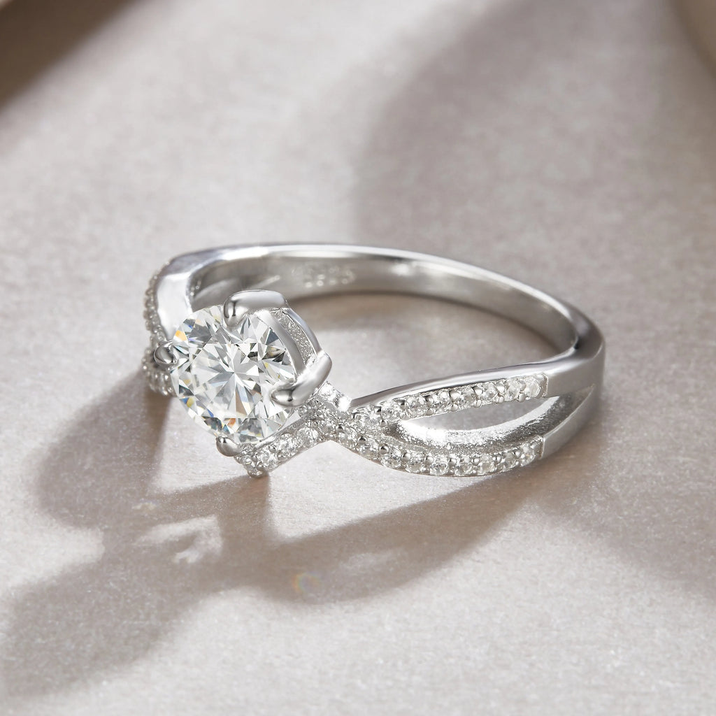 Sacred Vow wedding ring set with 2-carat moissanite in S925 silver with platinum plating, sizes 5-9, gift box and GRA certificate