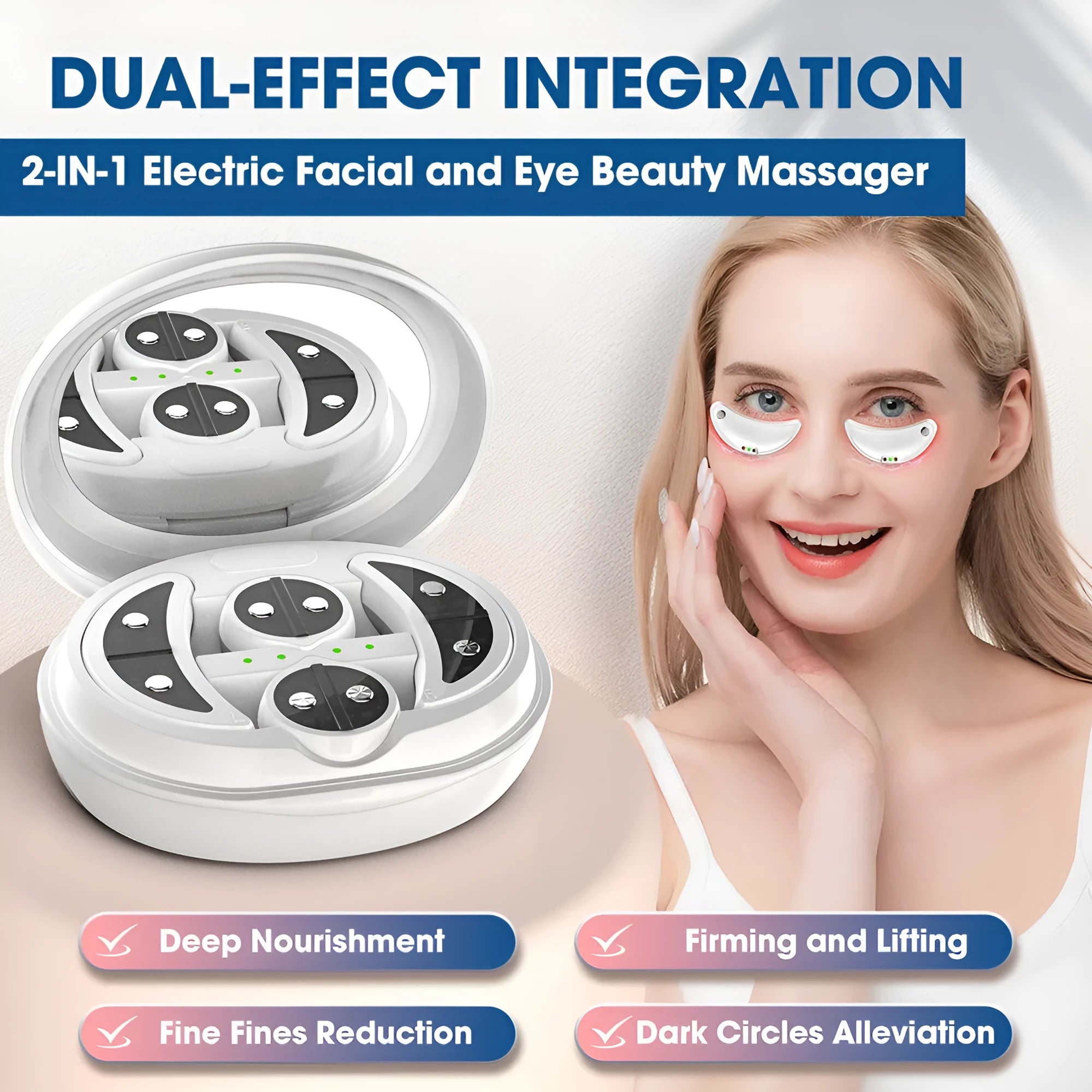 White wireless red light EMS eye and face massager device for dark circles and facial treatment