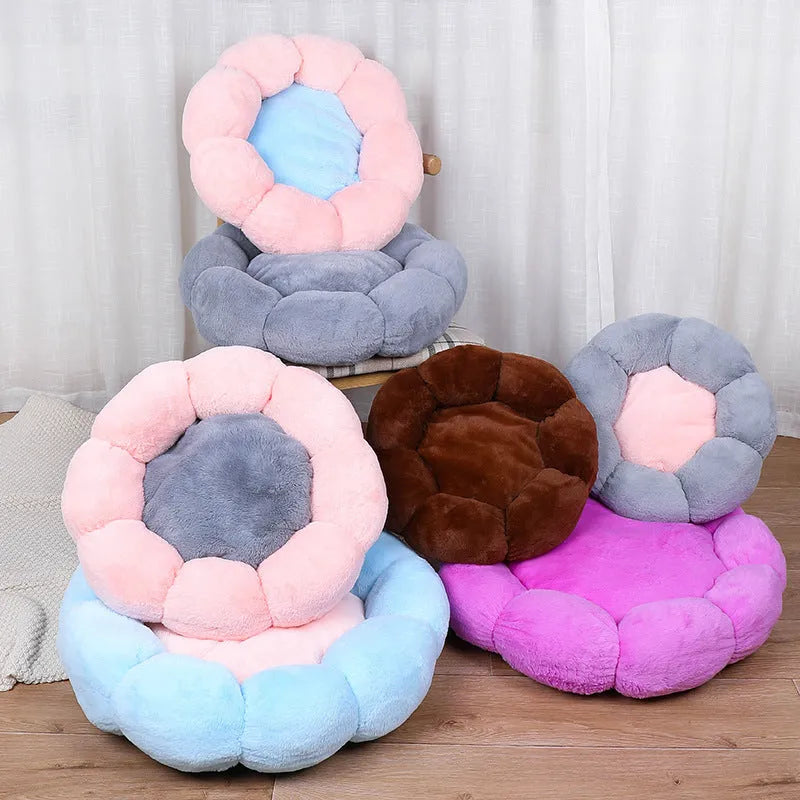 Round cloth pet nest with velvet thickening, 40cm 50cm 60cm, grey blue pink beige, 14cm height