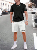 Men's blue printed short-sleeved top and matching shorts, a sports style co-ord set in quick-dry fabric.