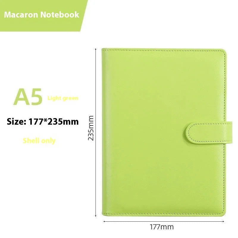 A5 PU leather loose-leaf binder zipper shell notebook cover in solid colour with closed zipper