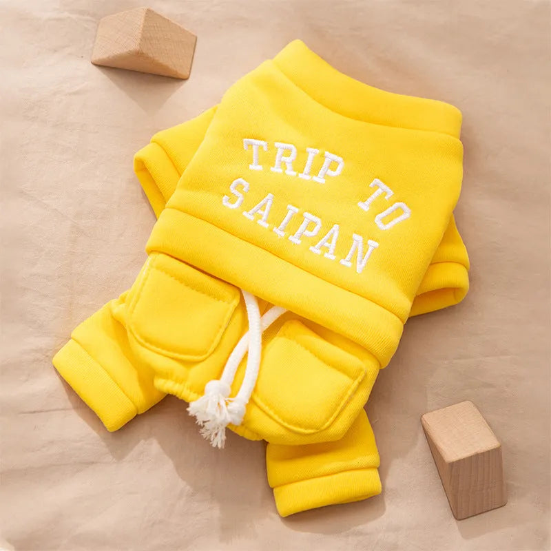 Four-legged thin fleece pet hoodie for small and medium dogs in green