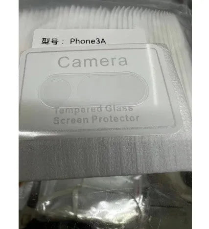 Tempered glass camera lens protective film for Nothing Phone 3a, shown in transparent and metal eagle eye styles.